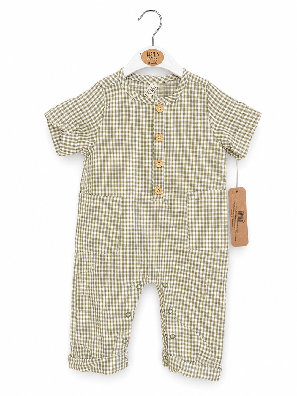 Liam & James 3-6M NWT Gingham Romper Organic Cotton Snap One Piece